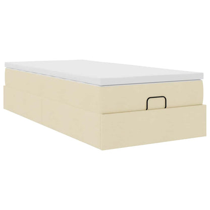 Struttura Letto Pouf con Materasso Crema 90x190 cm in Tessuto