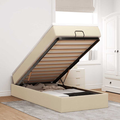 Struttura Letto Pouf con Materasso Crema 90x190 cm in Tessuto