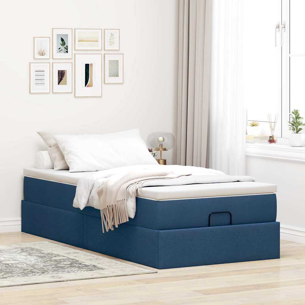 Struttura Letto Pouf con Materasso Blu 90x190 cm in Tessuto | homemem39