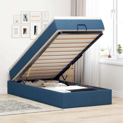 Struttura Letto Pouf con Materasso Blu 90x190 cm in Tessuto | homemem39
