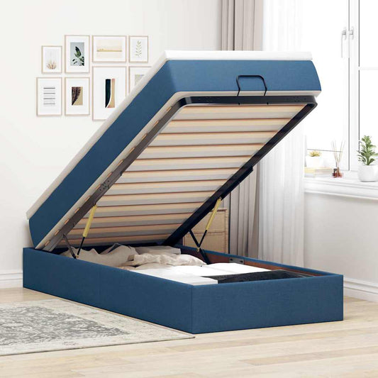 Struttura Letto Pouf con Materasso Blu 90x190 cm in Tessuto | homemem39