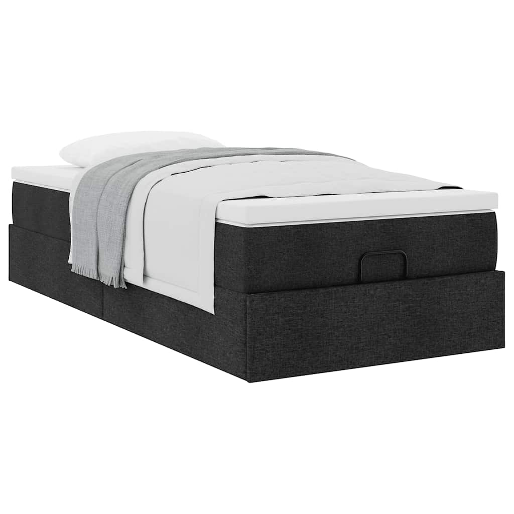 Struttura Letto Pouf con Materasso Nero 90x200 cm in Tessuto - homemem39