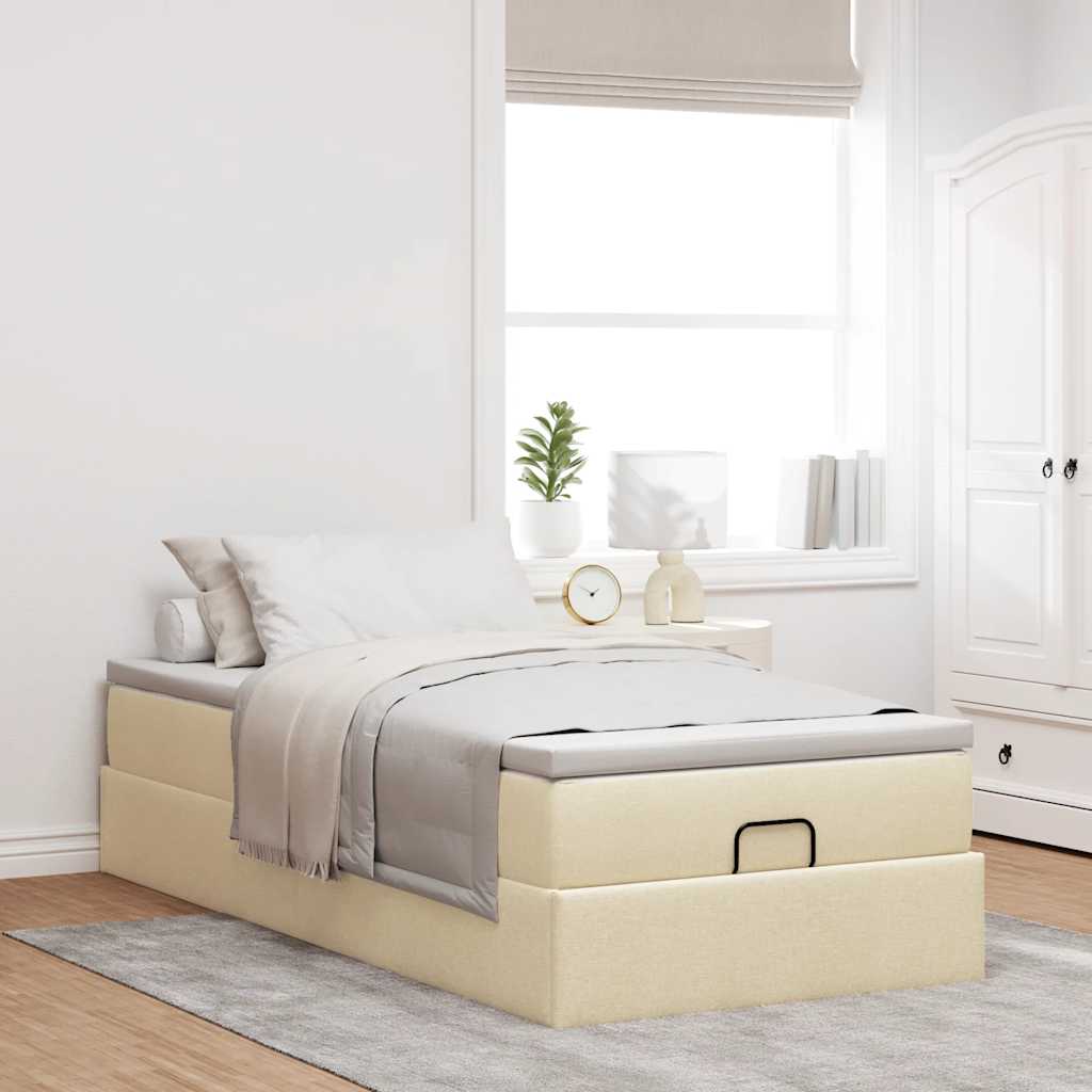 Struttura Letto Pouf con Materasso Crema 90x200 cm in Tessuto | homemem39