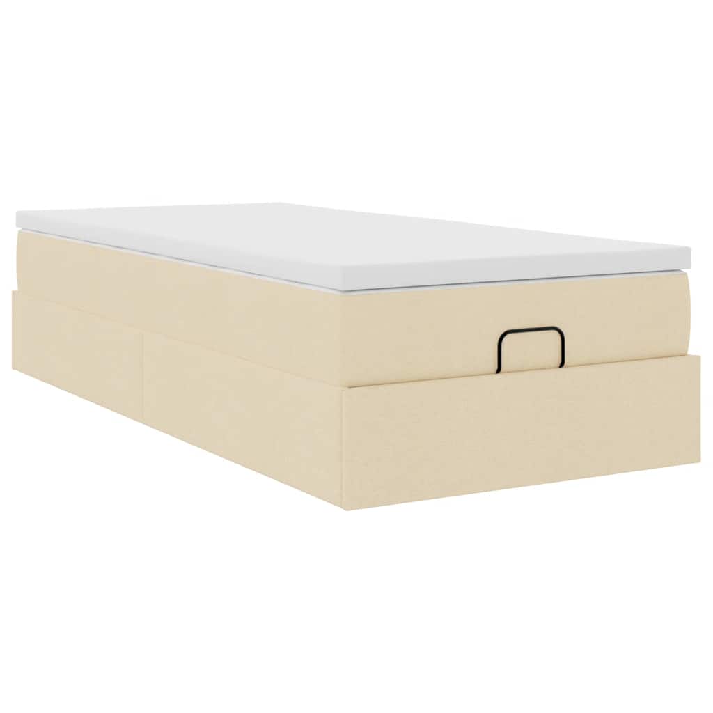 Struttura Letto Pouf con Materasso Crema 90x200 cm in Tessuto | homemem39
