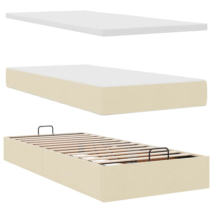 Struttura Letto Pouf con Materasso Crema 90x200 cm in Tessuto | homemem39