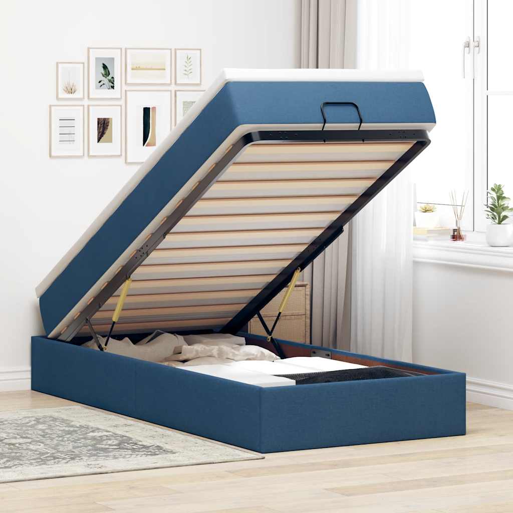 Struttura Letto Pouf con Materasso Blu 90x200 cm in Tessuto | homemem39