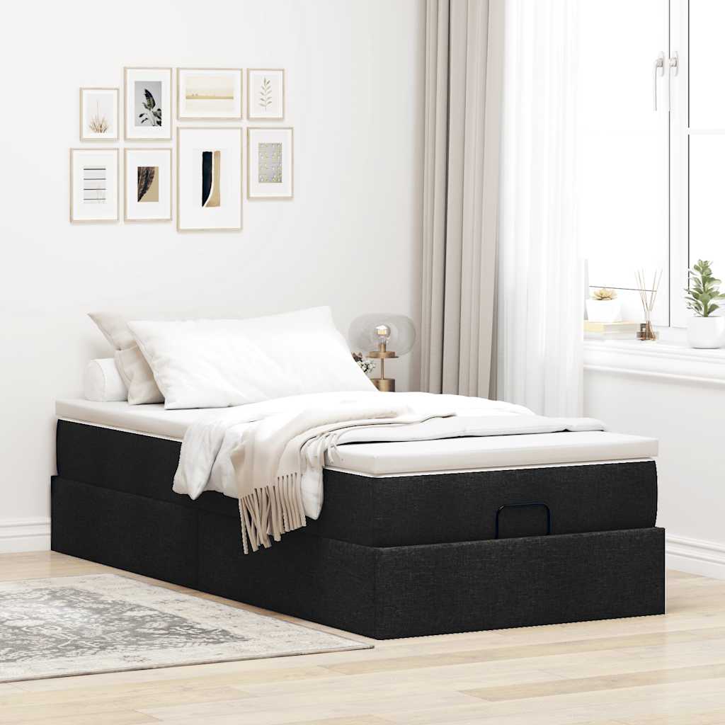 Struttura Letto Pouf con Materasso Nero 100x200 cm in Tessuto