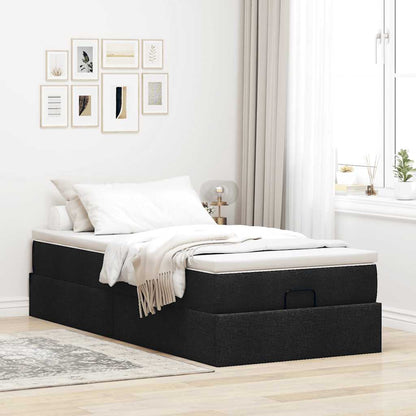 Struttura Letto Pouf con Materasso Nero 100x200 cm in Tessuto
