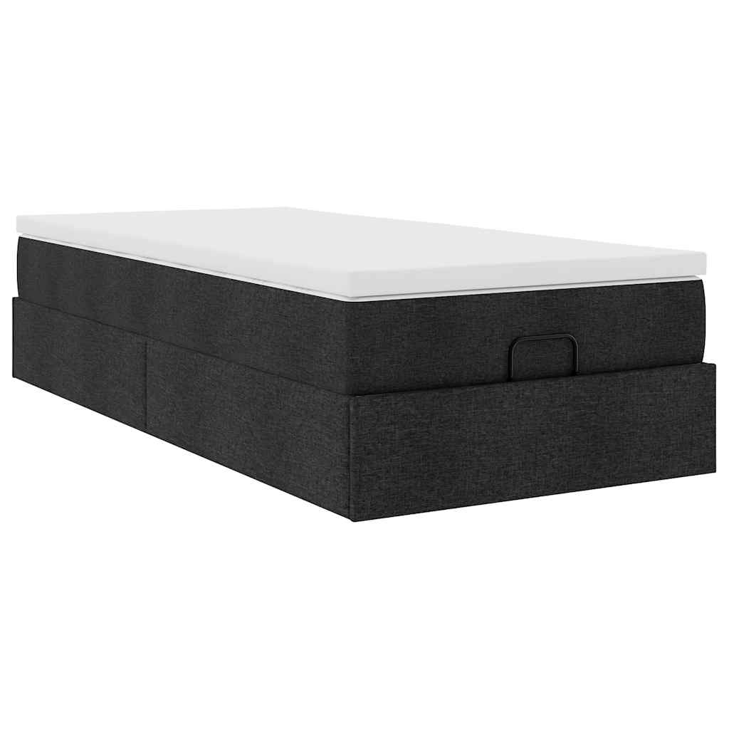 Struttura Letto Pouf con Materasso Nero 100x200 cm in Tessuto