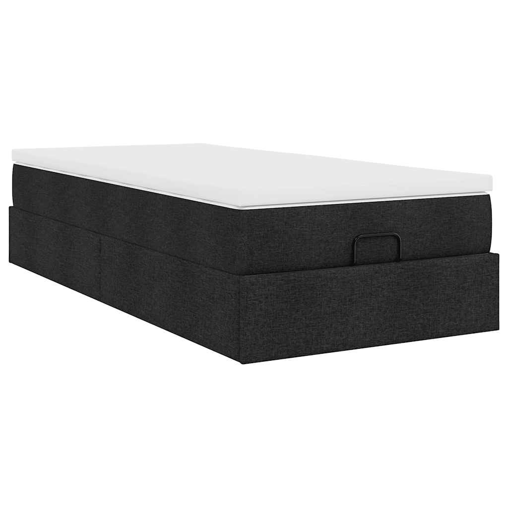 Struttura Letto Pouf con Materasso Nero 100x200 cm in Tessuto