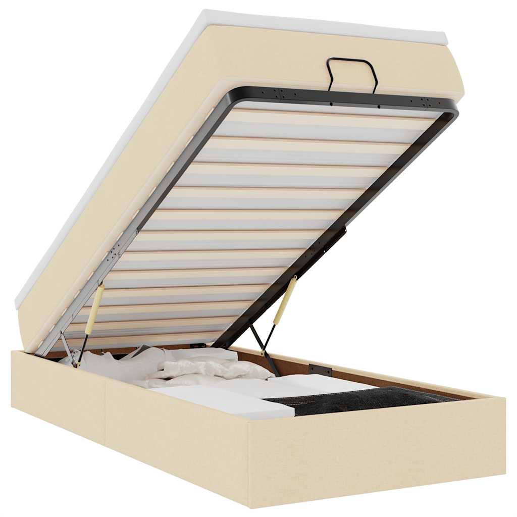 Struttura Letto Pouf con Materasso Crema 100x200 cm in Tessuto