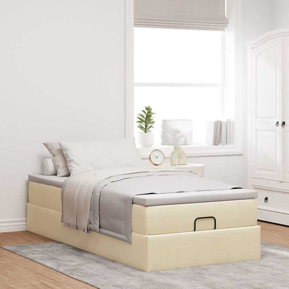 Struttura Letto Pouf con Materasso Crema 100x200 cm in Tessuto