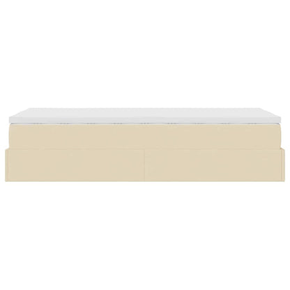 Struttura Letto Pouf con Materasso Crema 100x200 cm in Tessuto