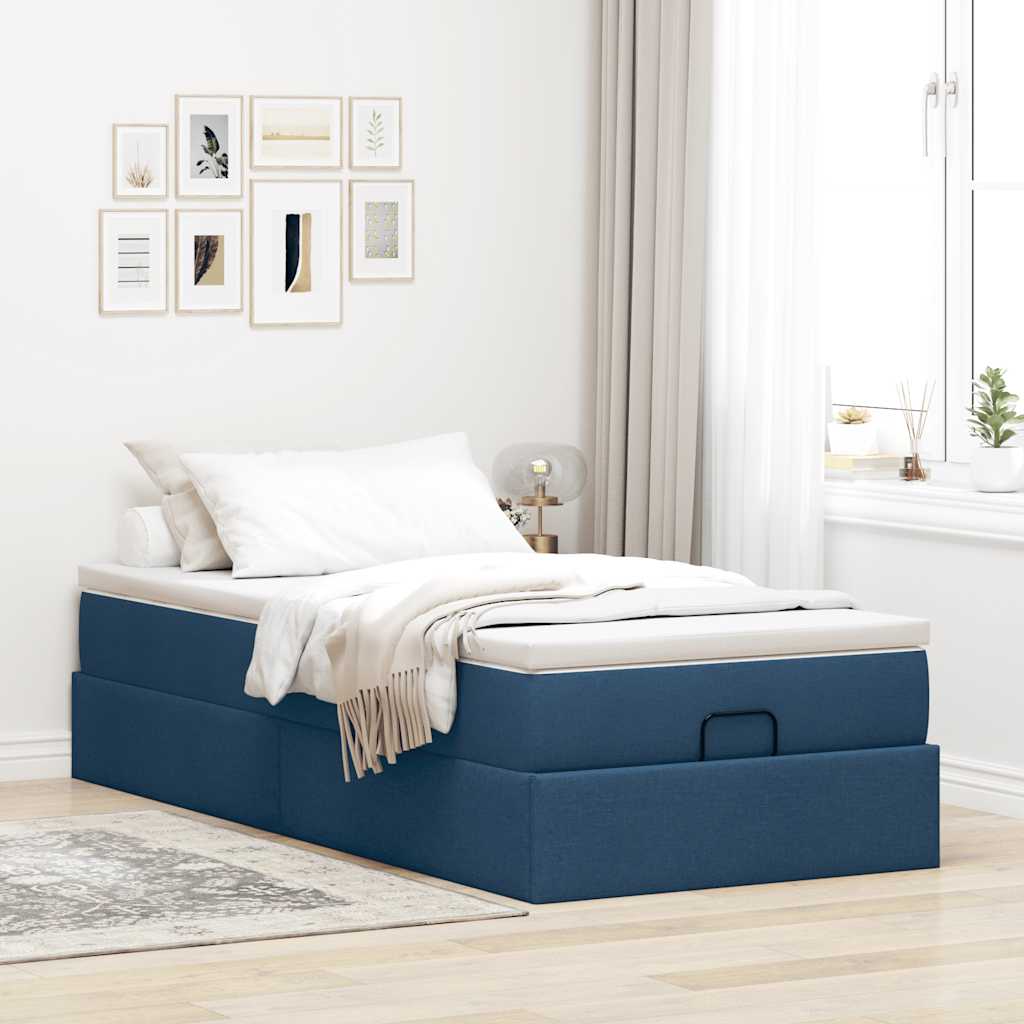Struttura Letto Pouf con Materasso Blu 100x200 cm in Tessuto | homemem39