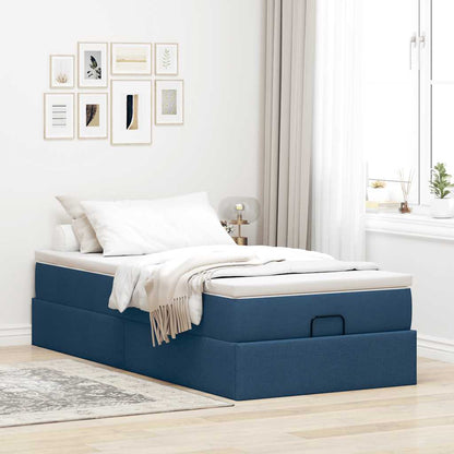Struttura Letto Pouf con Materasso Blu 100x200 cm in Tessuto | homemem39