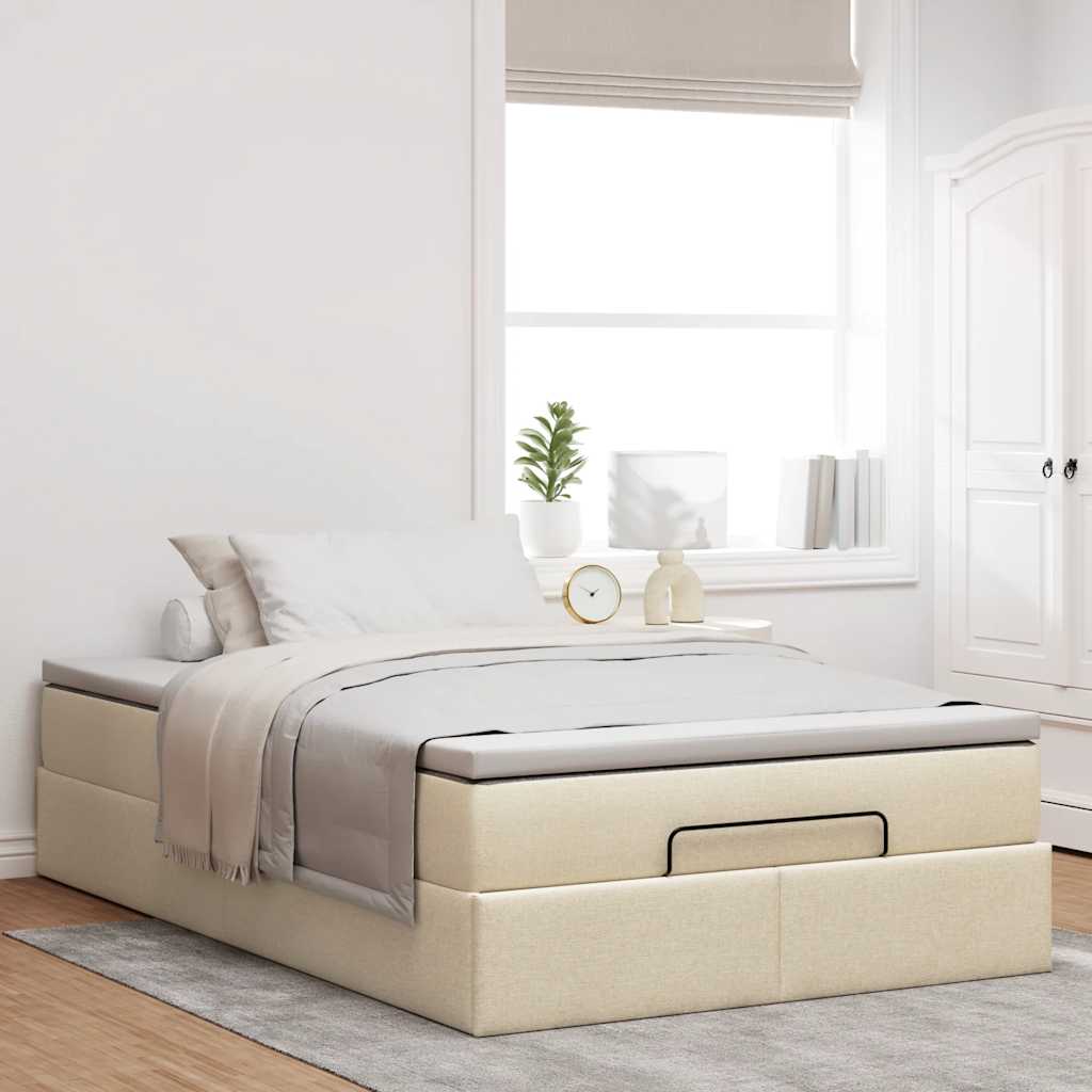 Struttura Letto Pouf con Materasso Crema 120x190 cm in Tessuto | homemem39