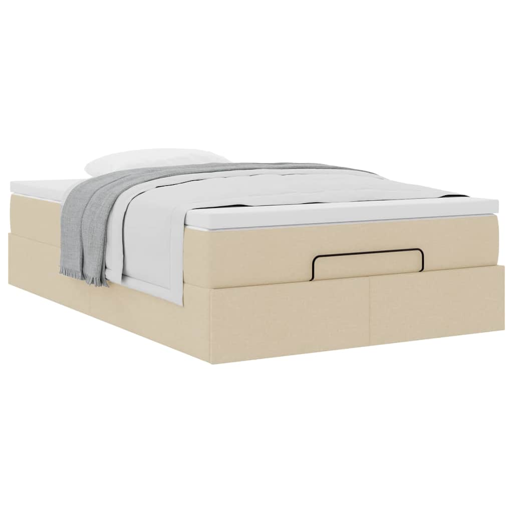 Struttura Letto Pouf con Materasso Crema 120x190 cm in Tessuto | homemem39