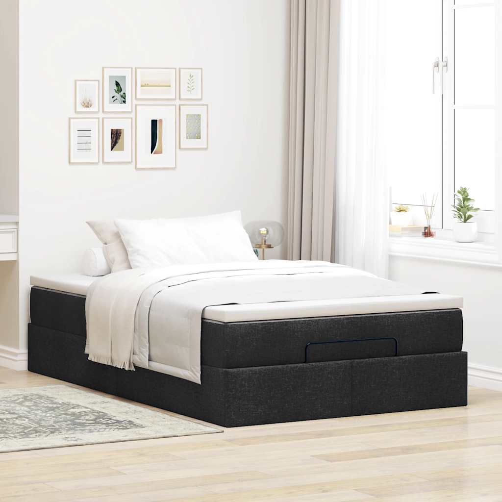 Struttura Letto Pouf con Materasso Nero 120x200 cm in Tessuto - homemem39