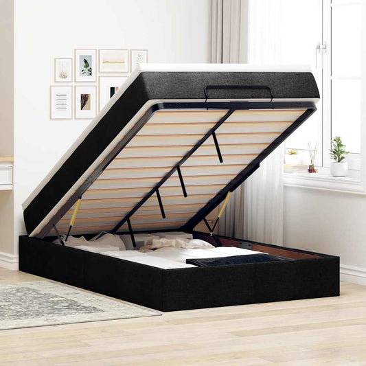 Struttura Letto Pouf con Materasso Nero 120x200 cm in Tessuto