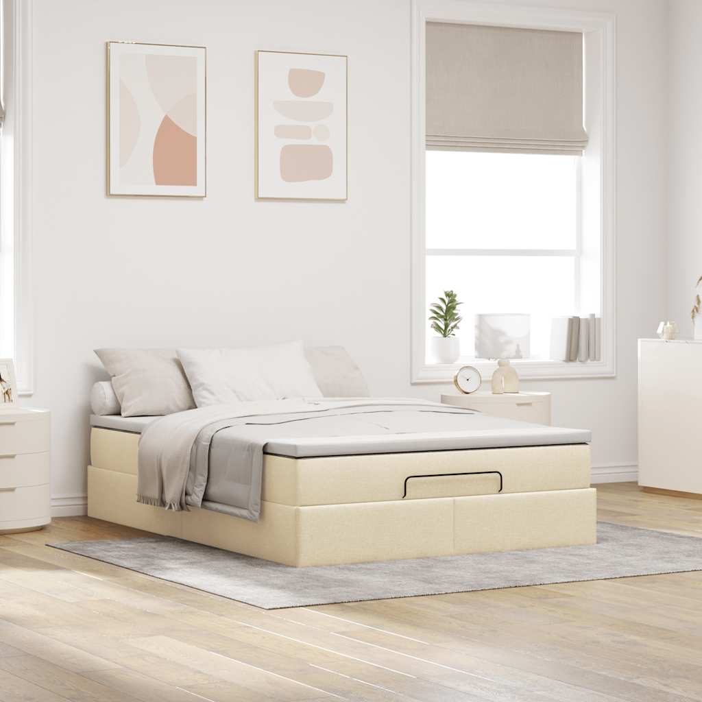 Struttura Letto Pouf con Materasso Crema 140x190 cm in Tessuto | homemem39