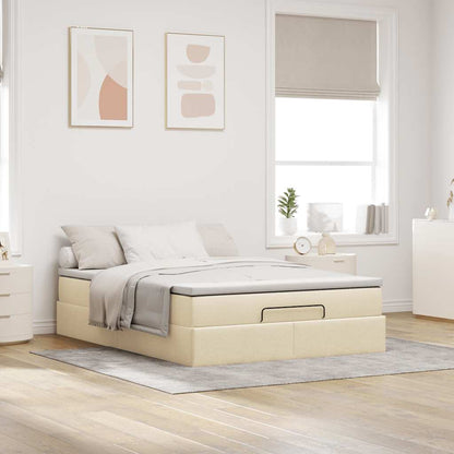 Struttura Letto Pouf con Materasso Crema 140x190 cm in Tessuto | homemem39