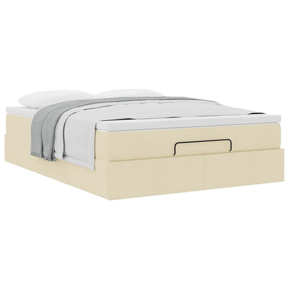 Struttura Letto Pouf con Materasso Crema 140x190 cm in Tessuto | homemem39