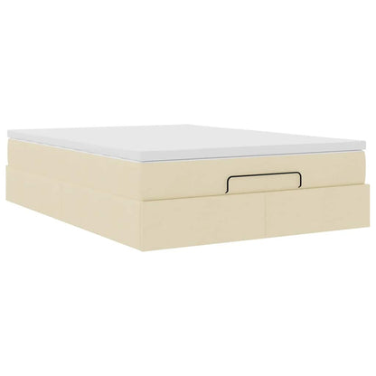 Struttura Letto Pouf con Materasso Crema 140x190 cm in Tessuto | homemem39