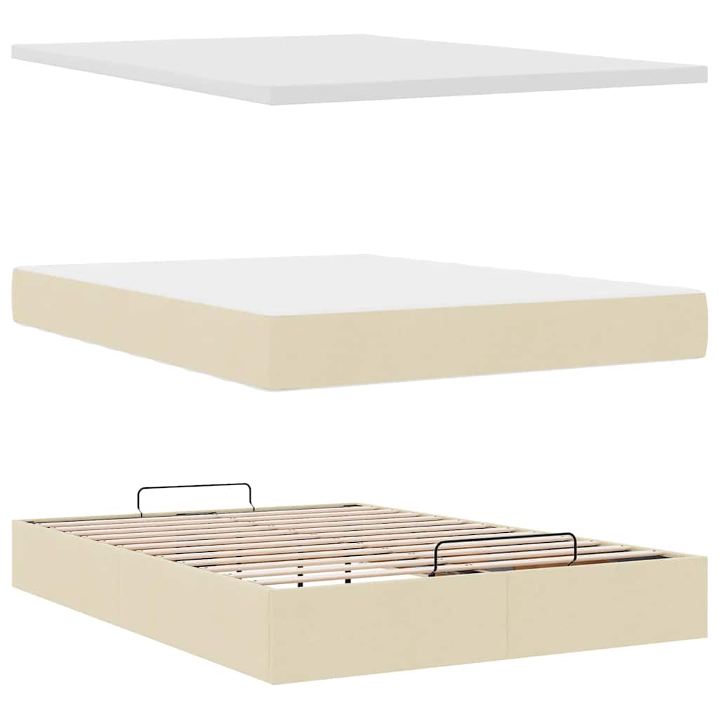 Struttura Letto Pouf con Materasso Crema 140x190 cm in Tessuto | homemem39