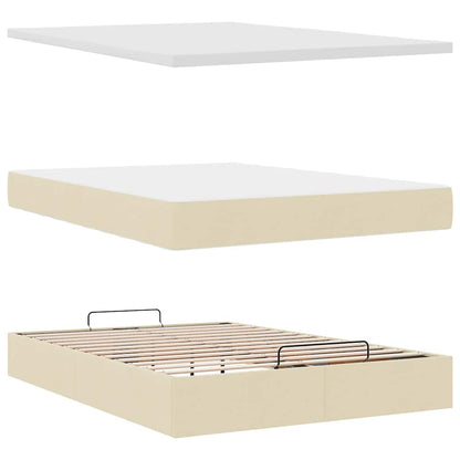 Struttura Letto Pouf con Materasso Crema 140x190 cm in Tessuto | homemem39
