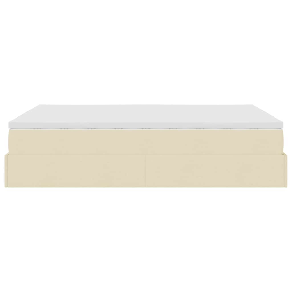 Struttura Letto Pouf con Materasso Crema 140x190 cm in Tessuto | homemem39