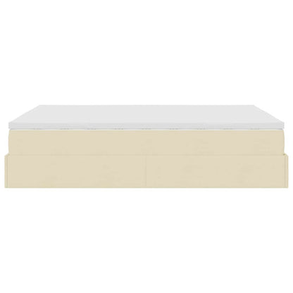 Struttura Letto Pouf con Materasso Crema 140x190 cm in Tessuto | homemem39