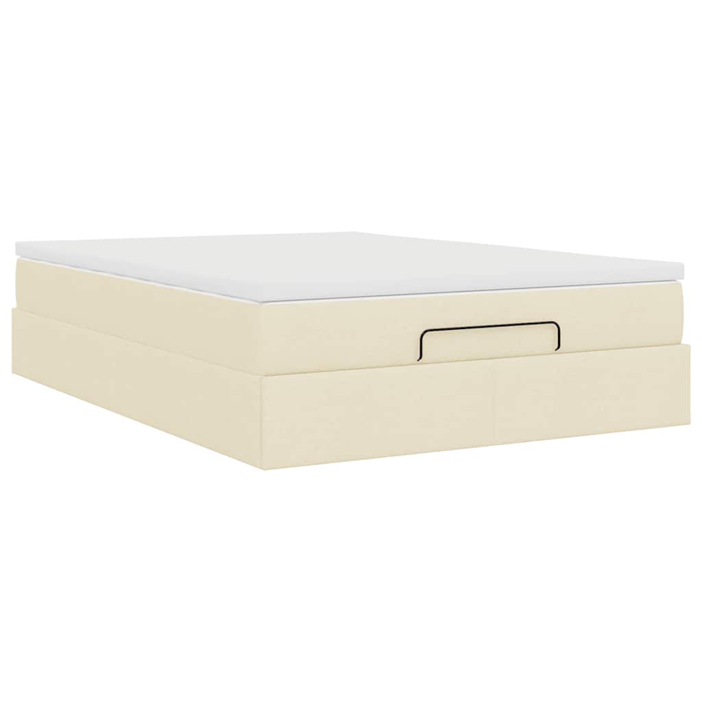 Struttura Letto Pouf con Materasso Crema 140x190 cm in Tessuto | homemem39