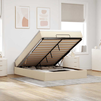 Struttura Letto Pouf con Materasso Crema 140x190 cm in Tessuto | homemem39