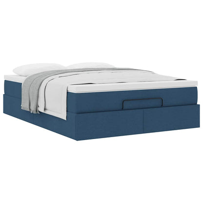 Struttura Letto Pouf con Materasso Blu 140x190 cm in Tessuto | homemem39