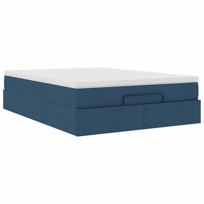 Struttura Letto Pouf con Materasso Blu 140x190 cm in Tessuto | homemem39