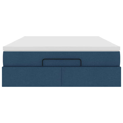Struttura Letto Pouf con Materasso Blu 140x190 cm in Tessuto | homemem39