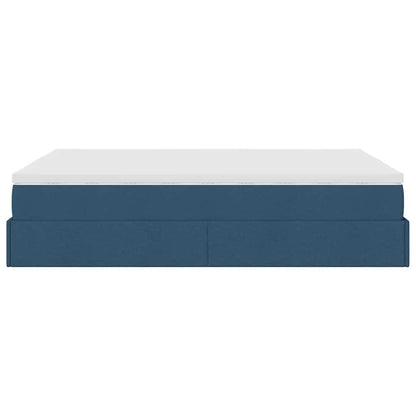 Struttura Letto Pouf con Materasso Blu 140x190 cm in Tessuto | homemem39