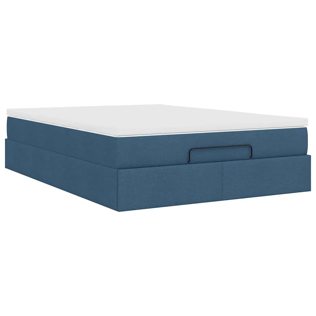 Struttura Letto Pouf con Materasso Blu 140x190 cm in Tessuto | homemem39