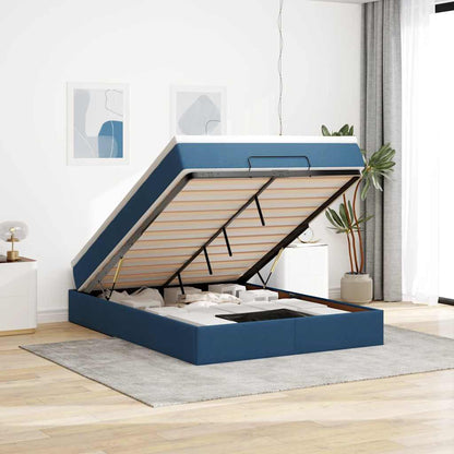 Struttura Letto Pouf con Materasso Blu 140x190 cm in Tessuto | homemem39