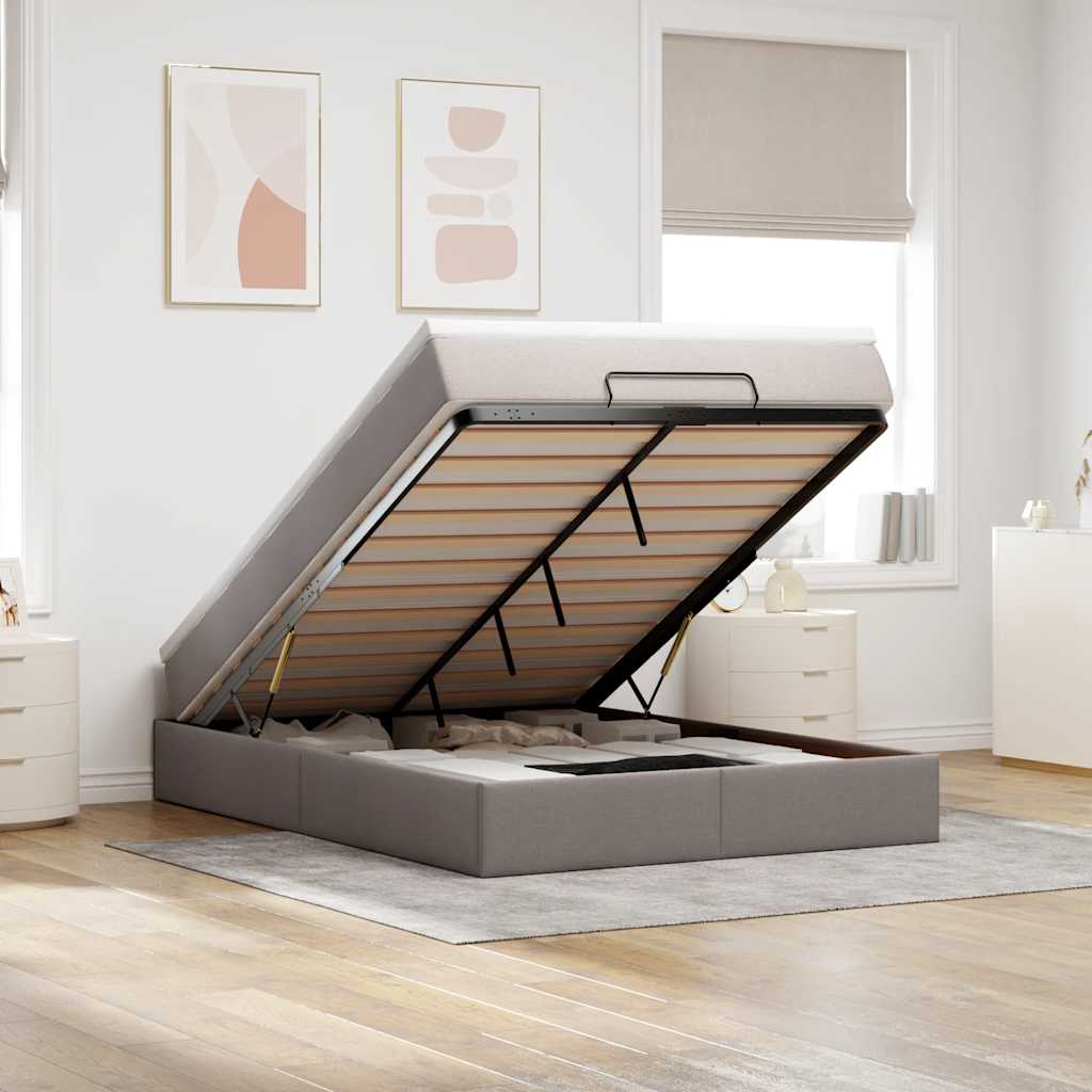 Struttura Letto Pouf con Materasso Tortora 140x200cm in Tessuto - homemem39