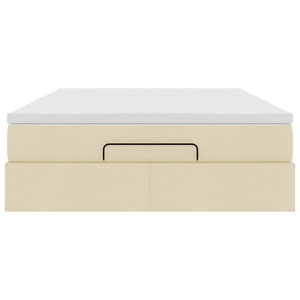 Struttura Letto Pouf con Materasso Crema 140x200 cm in Tessuto