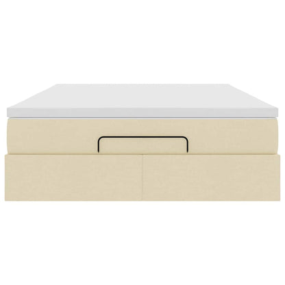 Struttura Letto Pouf con Materasso Crema 140x200 cm in Tessuto