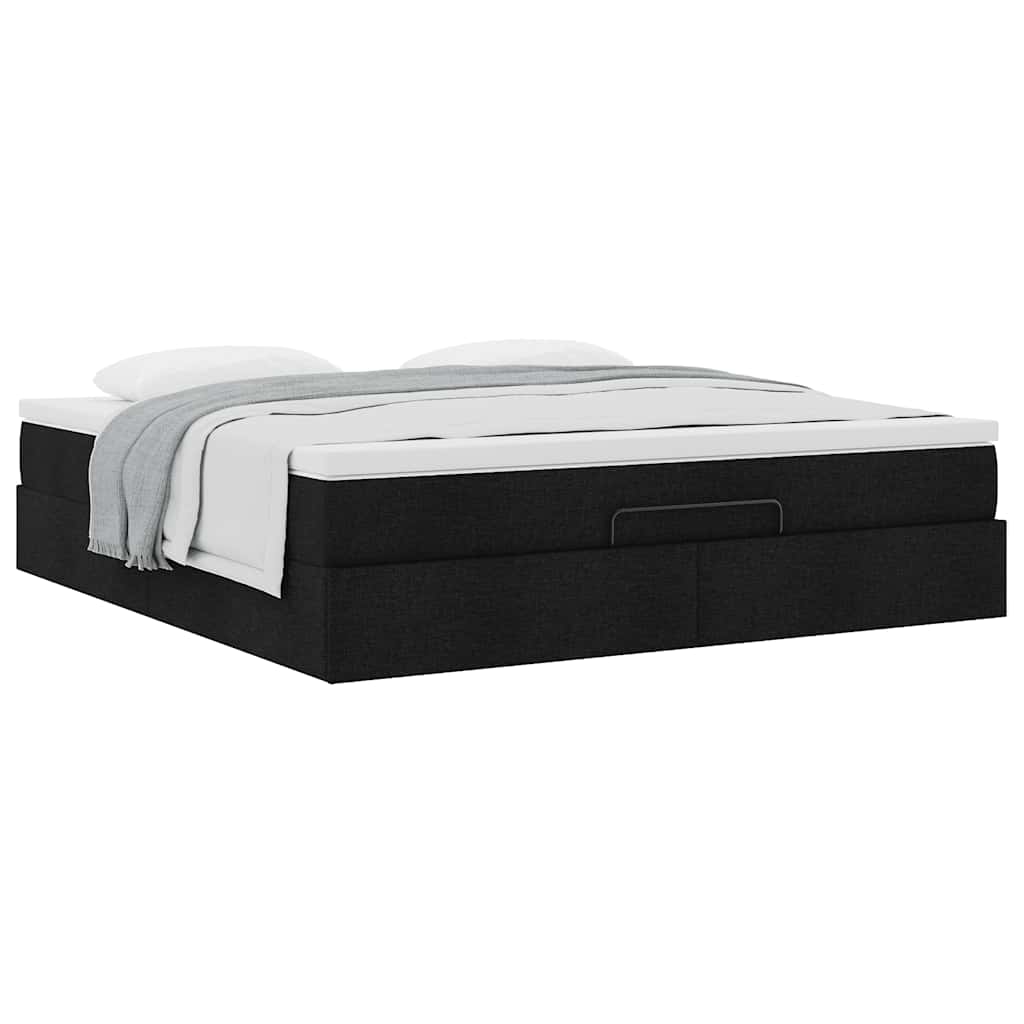 Struttura Letto Pouf con Materasso Nero 160x200 cm in Tessuto | homemem39