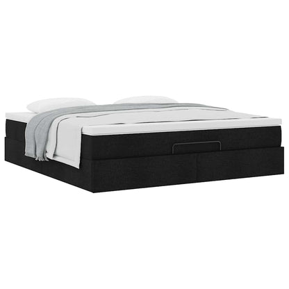 Struttura Letto Pouf con Materasso Nero 160x200 cm in Tessuto | homemem39