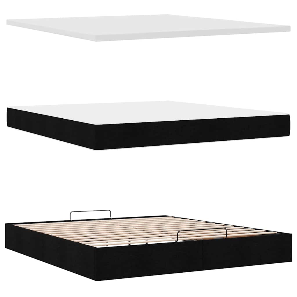 Struttura Letto Pouf con Materasso Nero 160x200 cm in Tessuto | homemem39