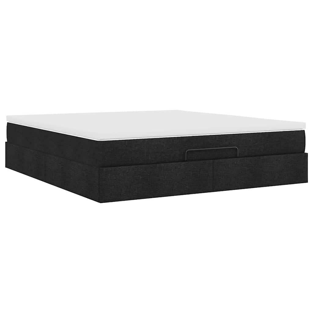 Struttura Letto Pouf con Materasso Nero 160x200 cm in Tessuto | homemem39