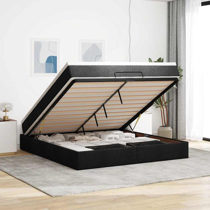 Struttura Letto Pouf con Materasso Nero 160x200 cm in Tessuto | homemem39