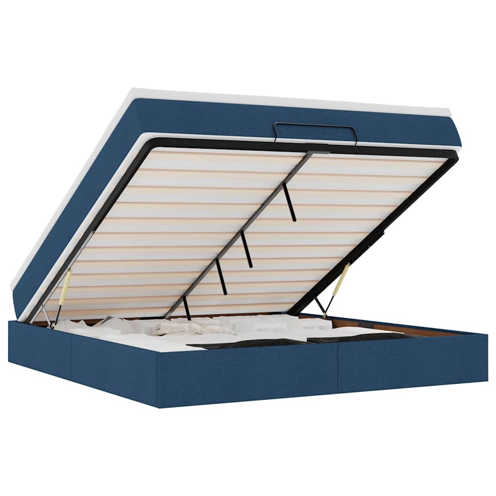 Struttura Letto Pouf con Materasso Blu 180x200cm in Tessuto