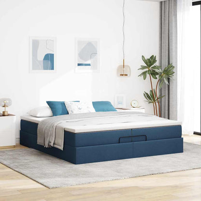 Struttura Letto Pouf con Materassi Blu 200x200 cm in Tessuto | homemem39