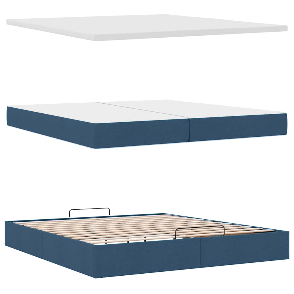 Struttura Letto Pouf con Materassi Blu 200x200 cm in Tessuto | homemem39